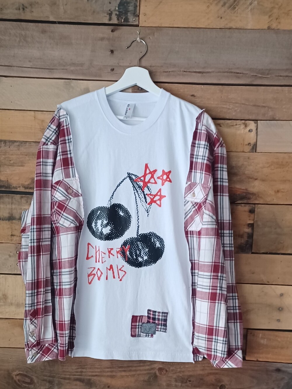 Upcycled Cherry Bomb Graphic T-shirt  Long Sleeve